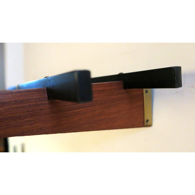 Black Brass and Teak Coat Rack with Seven Sliding Hooks, 1960s For Sale - Image 8 of 9