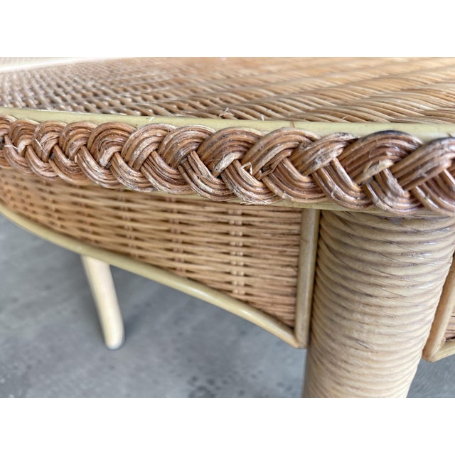 Wood Vintage 1980s Coastal Rattan Round Dining Table in the Style of Henry Link For Sale - Image 7 of 12