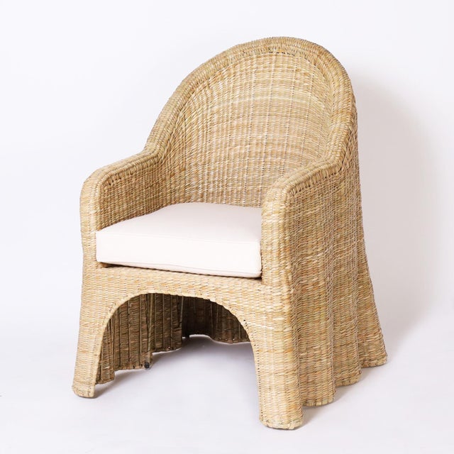 Mid-Century Modern Wicker Drapery Ghost Armchairs For Sale - Image 3 of 9