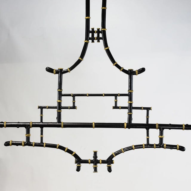 Vintage Black and Gold Bamboo-Inspired Iron 60-Inch Double-Ended Pool Table/Long Dining Table Pendant Light For Sale - Image 4 of 12