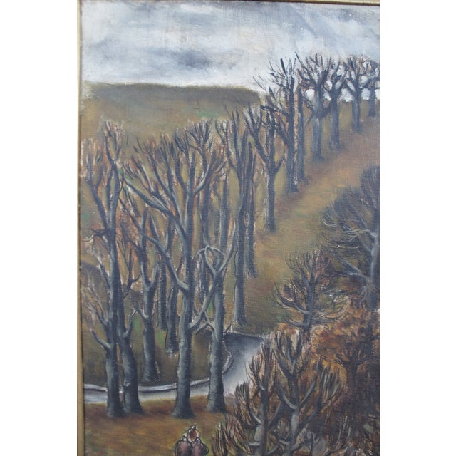 Textile Mid 20th Century Mid Century Bernie Segal Realist Woodland Fall Landscape Oil Painting Figures, Framed For Sale - Image 7 of 12