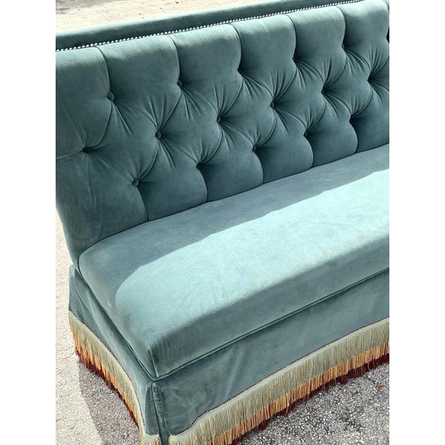 Vintage Regency Sherril Williams Monumental Custom Tufted Banquette Sofa For Sale - Image 4 of 12