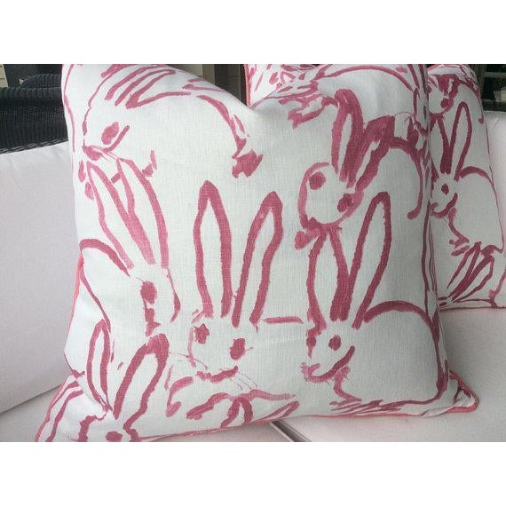 Hunt Slonem "Bunny Hutch" in Pink & White Lumbar Pillow 12" x 24" - Single For Sale In Atlanta - Image 6 of 6