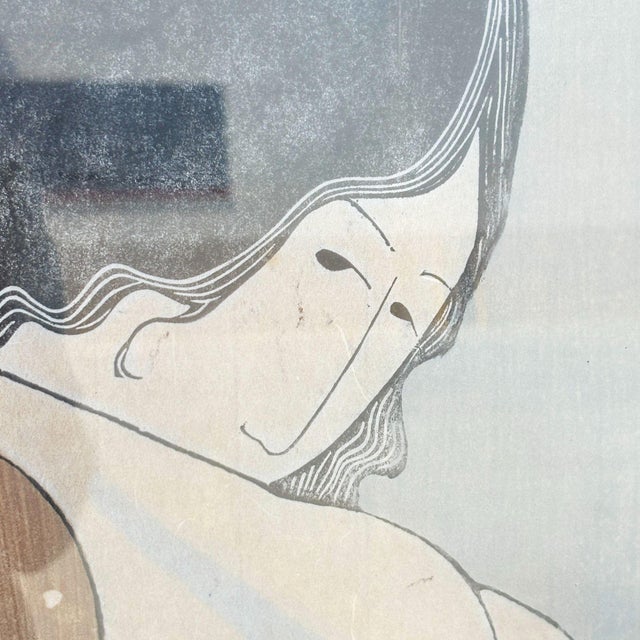 1970s Signed Stephen White "Lady Holding a Baby" Rice Paper Woodblock Print, Framed For Sale - Image 4 of 8