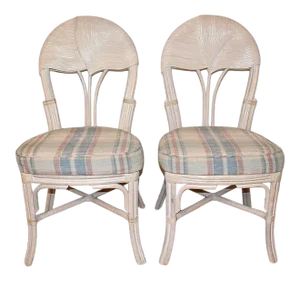 Vintage Pencil Reed Rattan Palm Dining Chairs After Gabriella Crespi - a Pair