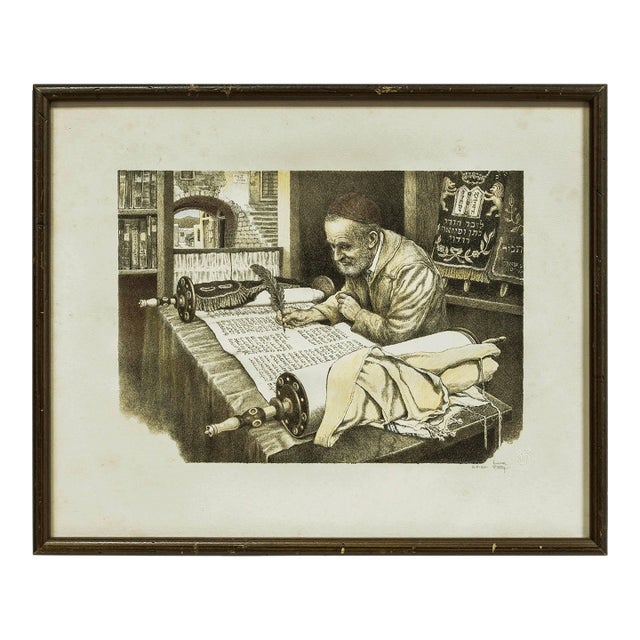 Emanuel Schary, the Scribe, Rabbi Writing a Torah, Judaica Artists Proof For Sale