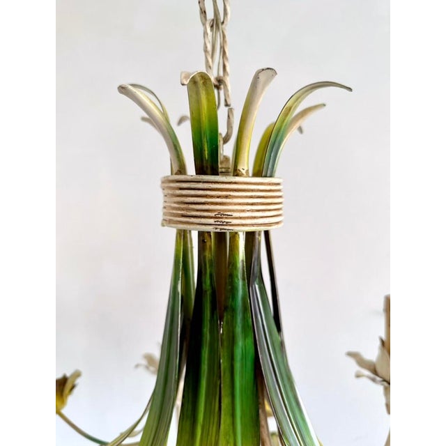 1950s French Tole Inverted Floral Bouquet Chandelier with Five Lights, 1945 For Sale - Image 5 of 18