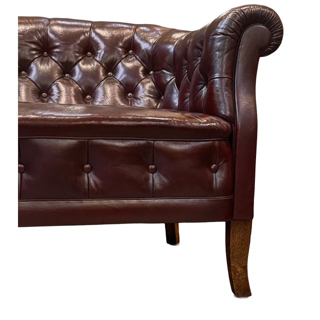 Swedish Chesterfield Sofa or Settee of Tufted Patinated Oxblood Leather For Sale - Image 15 of 15