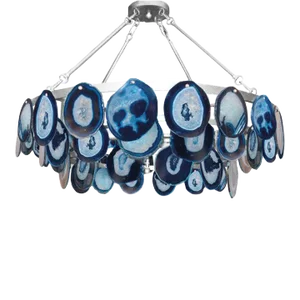 Contemporary Marjorie Skouras Ionian Sea Blue Agate Slice and Silver Iron Chandelier
