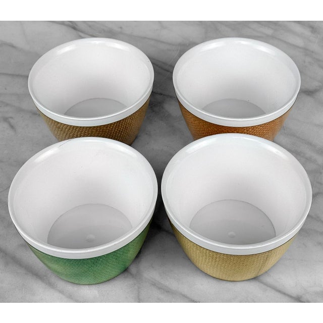 Mid 20th Century Mid-Century Boho Insulated Wicker Acrylic Serving Bowls W/ Caddy - Set of 4 For Sale - Image 6 of 9