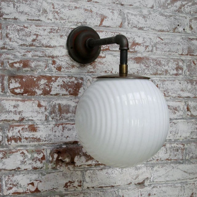 Vintage Industrial Cast Iron and White Opaline Sconce For Sale - Image 6 of 9