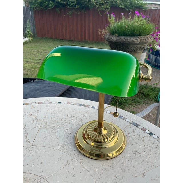 Vintage Bankers Desk With Green Glass Shade For Sale - Image 4 of 10