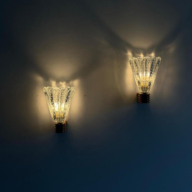 Bullicante Murano Glass Wall Lights attributed to Ercole Barovier, 1940s, Set of 2 For Sale - Image 10 of 18