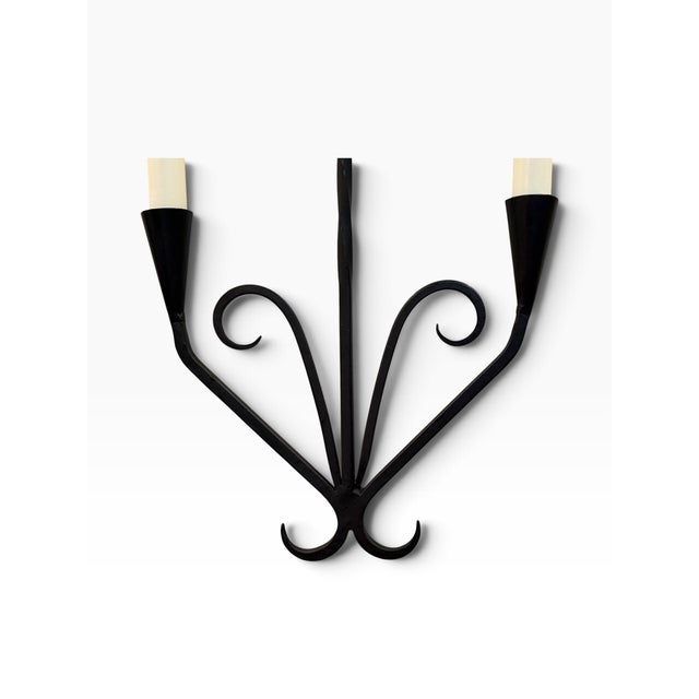 Vintage German Wrought Iron Two-Arm Wall Candle Sconce For Sale - Image 11 of 14