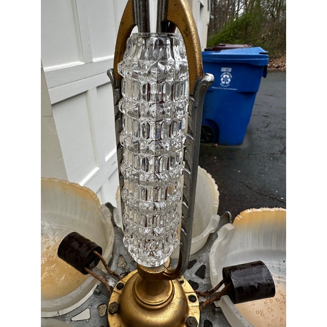 Gold Vintage Five Light Deco Markel Slipshade Fixture For Sale - Image 8 of 9