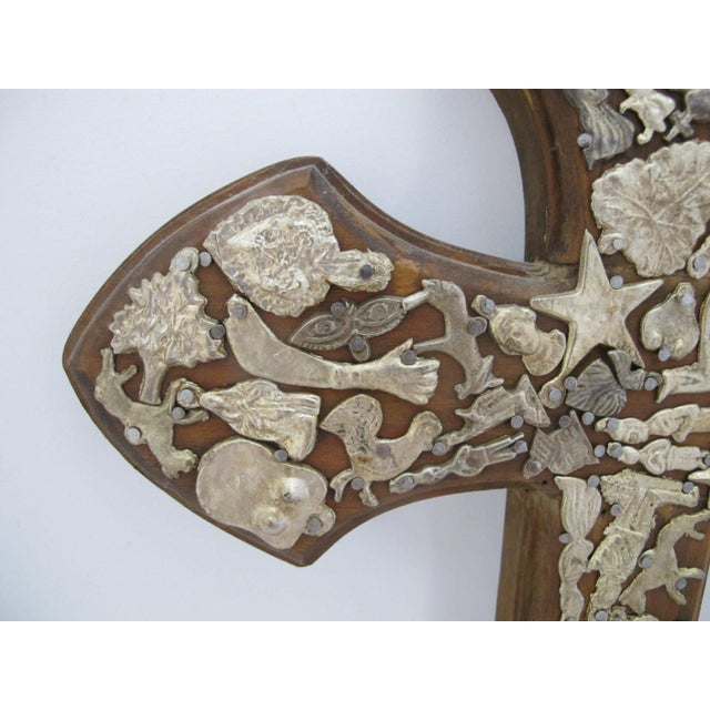 Mid 20th Century Milagros Sacred Amulet Charms Large Mexican Folk Art Wooden Wall Cross For Sale - Image 5 of 8