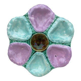 English Victorian Majolica Oyster Plate, Circa 1890 For Sale