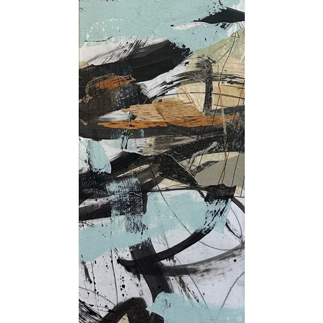 Christiane Corcelle "Whispers of the Forest 4" Mixed Media on Canvas, Tall Narrow Abstract Painting in Pale Blue and Black, 2024 For Sale In Boston - Image 6 of 9