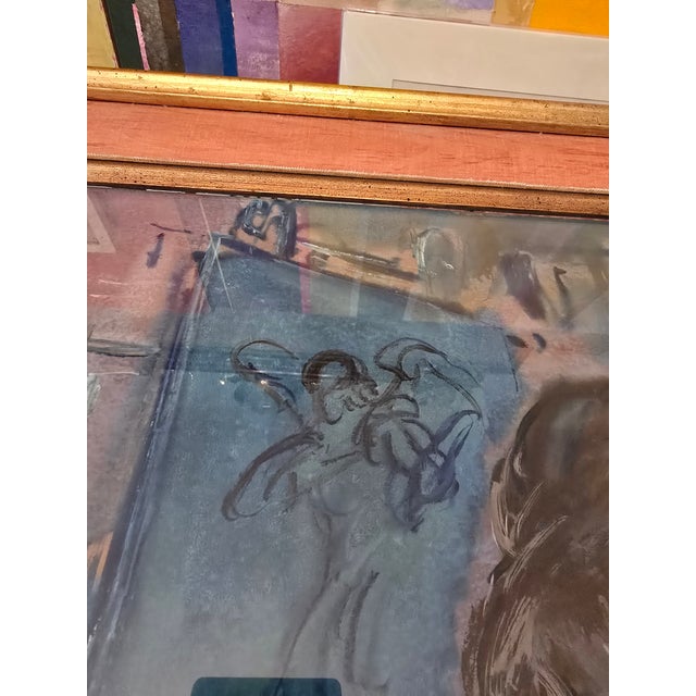 1960s Mid Century Modern Signed Painting Girl in Boudoir, Framed For Sale - Image 5 of 12