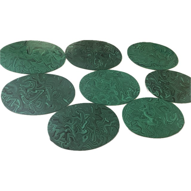 Malachite Placemats by Imperial Stone, Original Label, Set of 8 Malachite Piero Fornasetti Style Imperial Stone original...