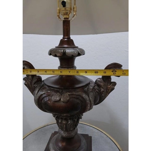 1950s Royal Edwardian Carved Urn Lamp Brown Bronzed Renaissance Avant-Garde W Shade For Sale - Image 12 of 16