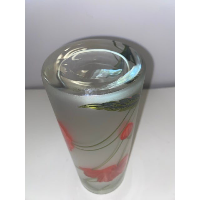 Art Style and Nouveau Vase . Large Early 20th Century Art Nouveau Green Cylinder Frosted Glass Vase With Floral Motif For Sale - Image 11 of 12