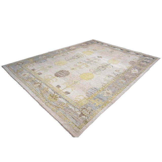 Early 21st Century 21st Century Turkish Oushak Wool 10x13 Ivory, Slate & Yellow Handmade Area Rug #1144125 For Sale - Image 5 of 15
