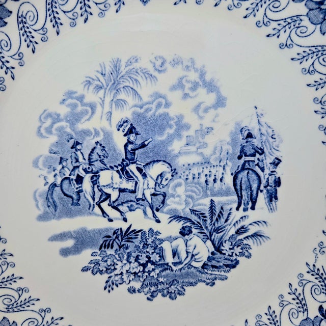 Farmhouse 1970s Texian Campaigne Staffordshire Blue Plate by Mottahedeh – Dallas County Heritage Society Authorized Reproduction For Sale - Image 3 of 10