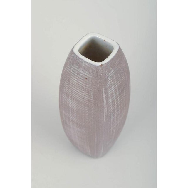 Ingrid Atterberg for Upsala-Ekeby Vase, 1960s. Elegant four-sided stoneware vase with matte pink/lilac glaze and white...