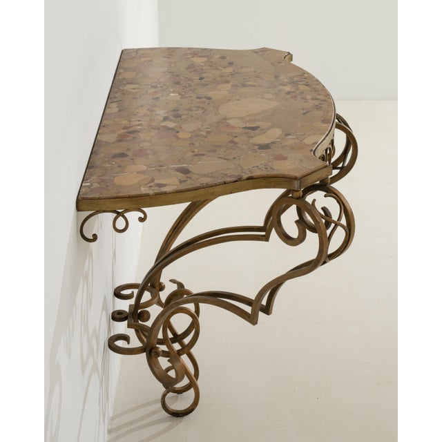 Art Deco Wrought Iron Console Table with Marble Top For Sale In Greensboro - Image 6 of 15