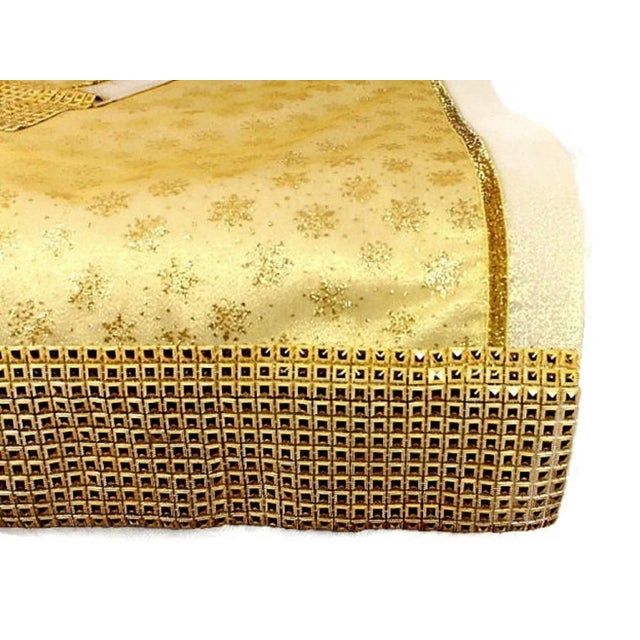 Vintage Gold Velvet Ribbon Framed Snowflakes Table Runner With Mesh Trim For Sale - Image 12 of 13