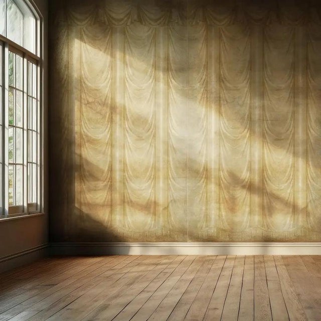 The Draped Straw panoramic wallpaper draws inspiration from early 19th-century decorative arts, when mechanically produced...