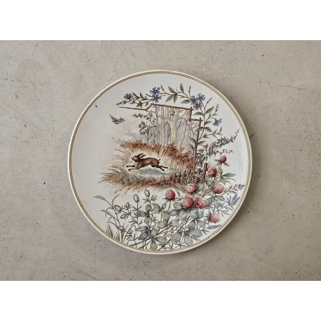 French Flora and Fauna Terre de Fer Plates from Sarreguemines, 1890, Set of 7 For Sale - Image 3 of 13