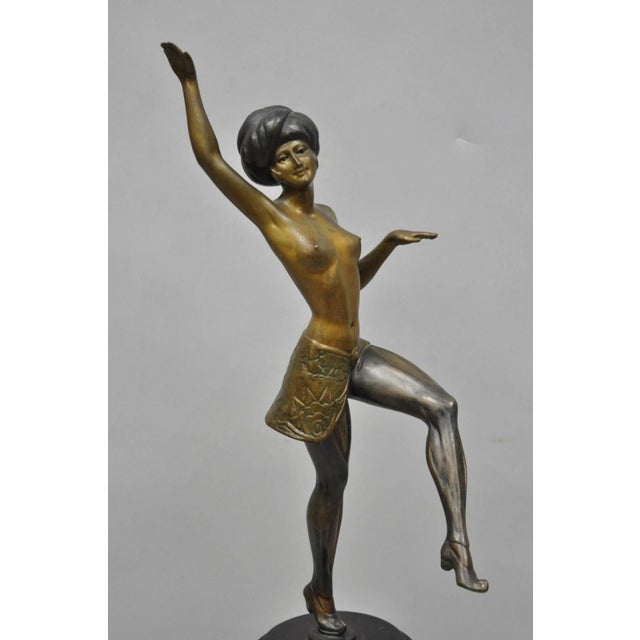 Vintage Reproduction French Art Deco Style Bronze Flapper Dancer Figure Statue For Sale - Image 4 of 17