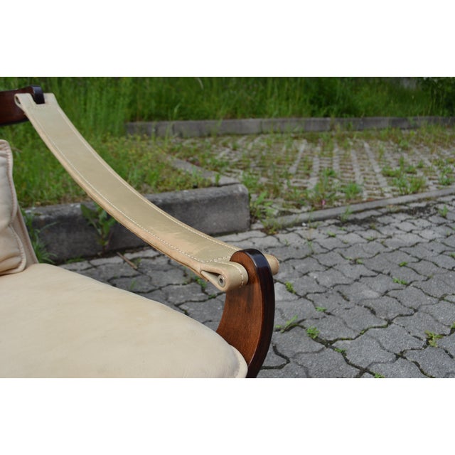 1990s Leather Swivel Lounge Chair in Cognac and Ecru by Ake Fribytter for NELO, Sweden, 1970s For Sale - Image 5 of 18