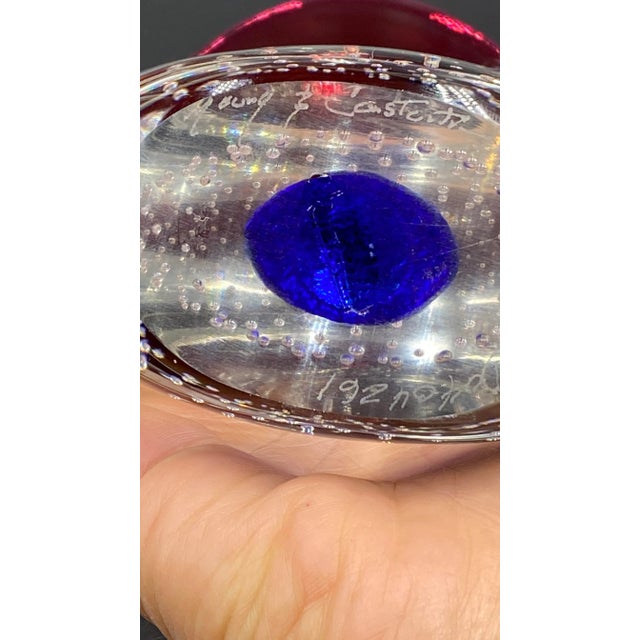 1990s Vintage 1990s Young and Constantin Murano Style Blown Glass Vase in Red, Clear and Blue With Controlled Bubbles For Sale - Image 5 of 7
