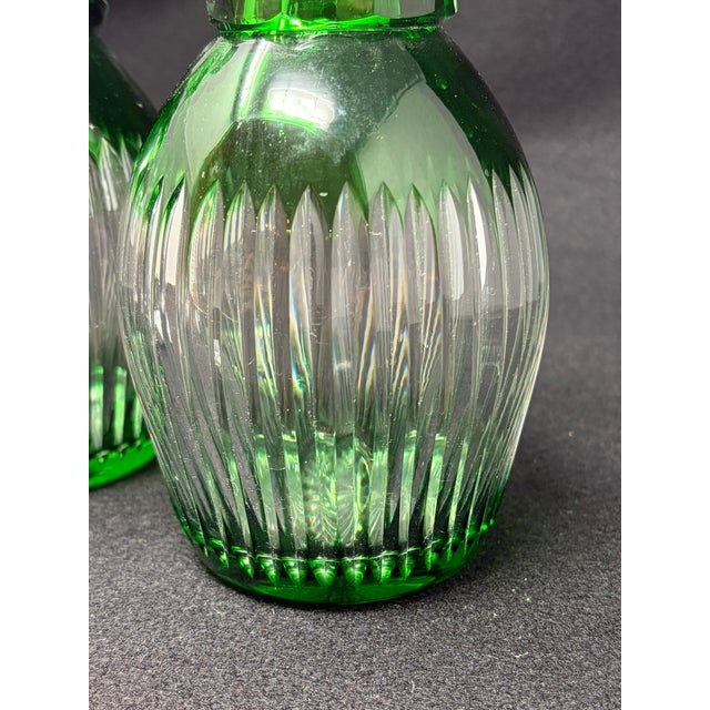 Glass Late 19th Century Emerald Green Cut to Clear Crystal Decanters, Pair For Sale - Image 7 of 7