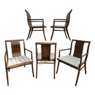 Mid-Century Modern Walnut Upholstered Armchairs (Set of 5) For Sale