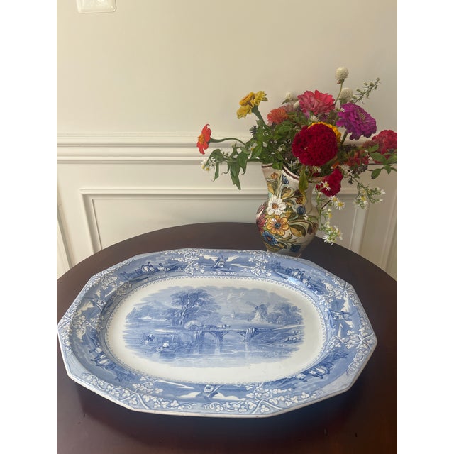 Early 20th Century Blue and White English Ironstone Serving Platter For Sale - Image 12 of 12