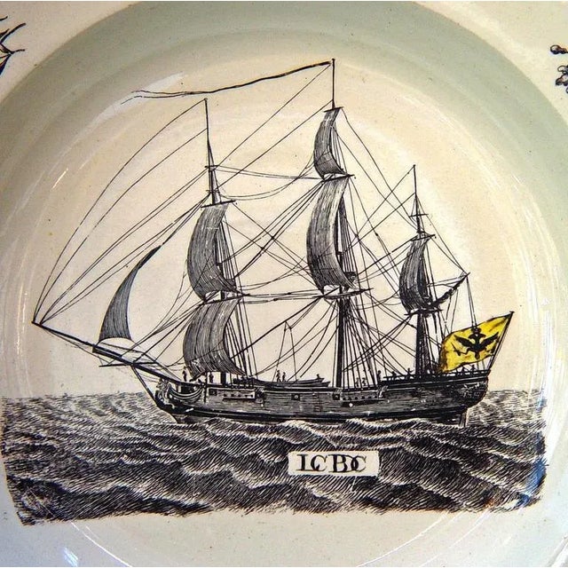 Traditional Wedgwood Creamware Soup Plate With Ship Flying the Imperial Double-Headed Eagle, Circa 1775–1790 For Sale - Image 3 of 3