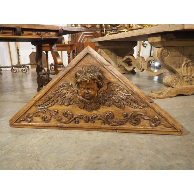 18th Century French Carved Oak Overdoor Pediment With Winged Cherub For Sale - Image 14 of 18