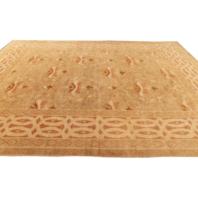 2010s 2010s Handmade Contemporary Oushak Wool Rug With Floral Pattern in Tan For Sale - Image 5 of 7