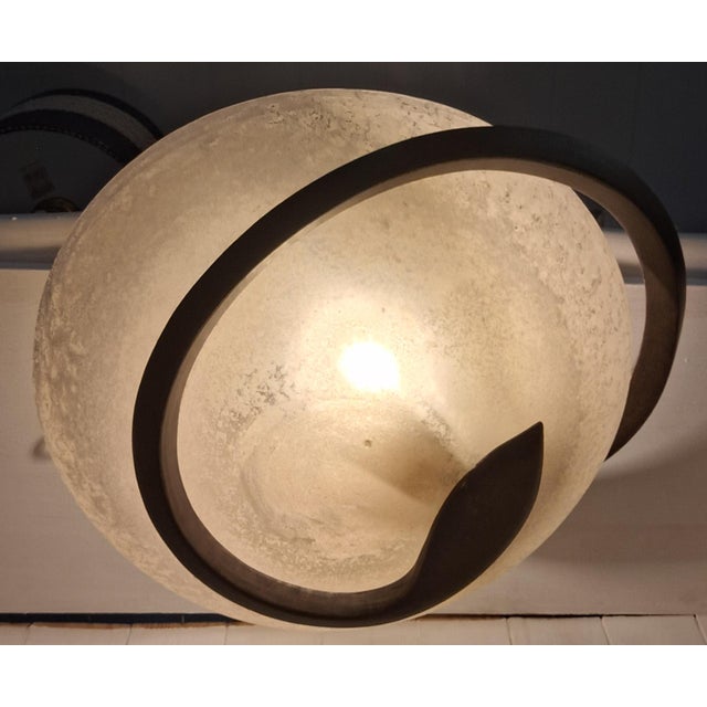 Vintage Italian Ceiling Lamp with Curved Metal Frame and Frosted Glass Shade from Lamp International, 1980s For Sale - Image 9 of 15