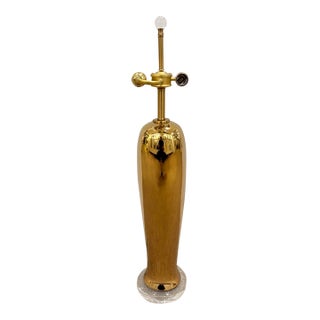 Currey & Co Tall Porcelain Lamp Brass Metallic Glaze For Sale