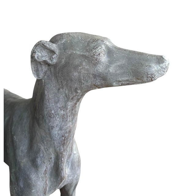 Art Deco Antique English Cast Lead Life / Full Size Standing Greyhound / Whippet Garden Statue / Sculpture, Circa Early 20th Century For Sale - Image 3 of 5
