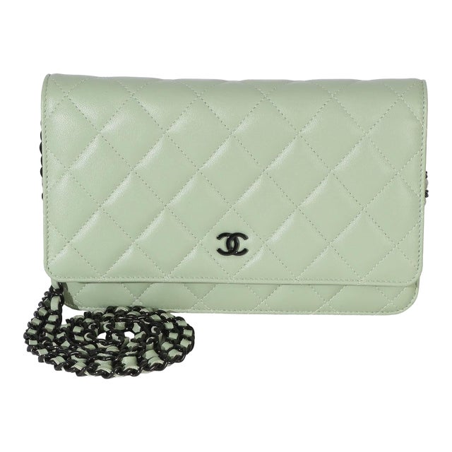 Light Green Quilted Lambskin Classic Wallet On Chain For Sale