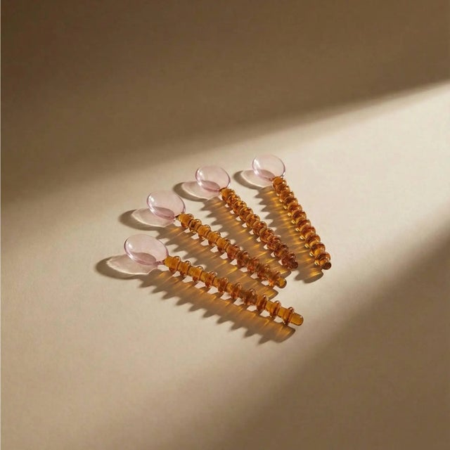 2020s Contemporary Pale Pink Amber Beaded Glass Stirring Spoons - Set of 4 For Sale - Image 5 of 5