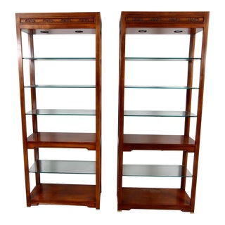1990s Hibriten Illuminated Mahogany, Asian Inspired Etageres - a Pair For Sale