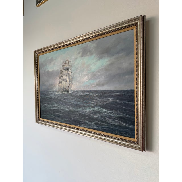1970’s Edgar Freyberg (German/American, b.1927) Tall Ship at Sea Oil on Canvas Painting, Framed For Sale - Image 4 of 12