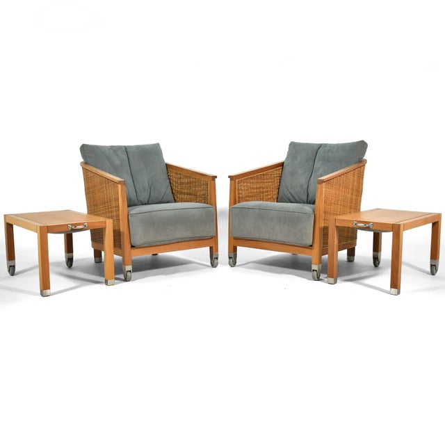 1990s Pair of Flexform "Mozart" Lounge Chairs & Ottomans/Tables For Sale - Image 5 of 12